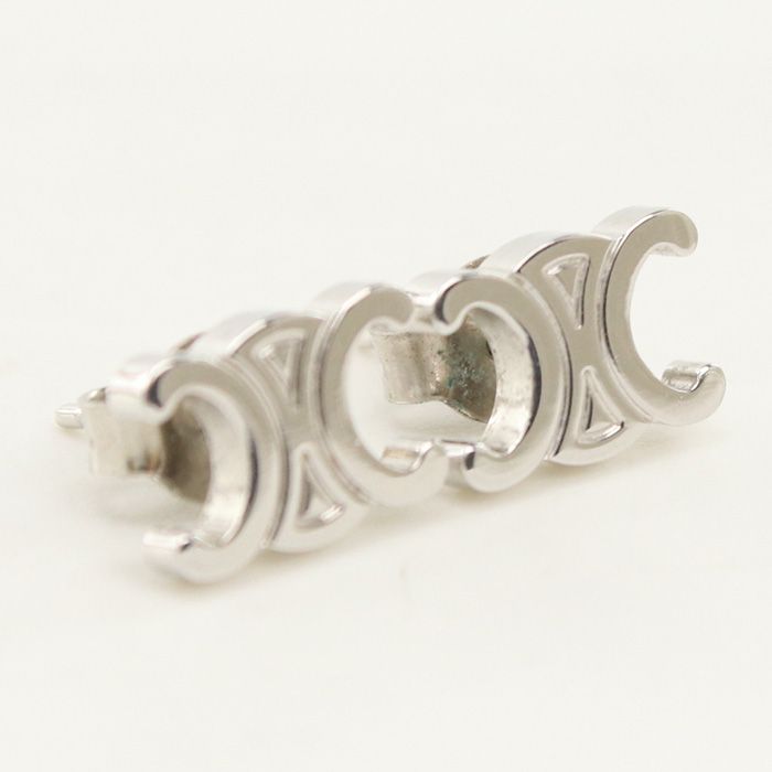 Celine Rhodium Finish Brass Triomphe Studs Earrings Metal — view 4