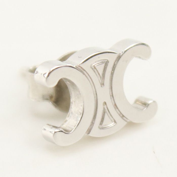 Celine Rhodium Finish Brass Triomphe Studs Earrings Metal — view 2