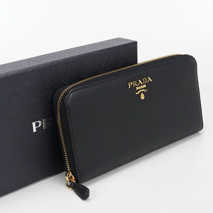 Prada Zip Around Vitello Gray Leather Wallet