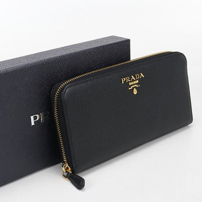 Prada Zip Around Vitello Gray Leather Wallet