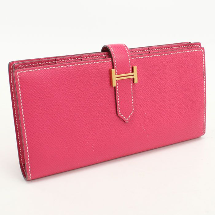 Hermes Bearn Souffle Wallet with Bifold Coin Purse Rose Tyrian