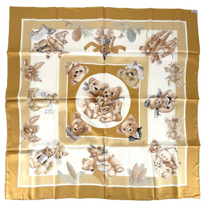 Hermes Scarf Carre 90 Friend of the Heart Carres Teddy Bear Silk Yellow Brown — view 2