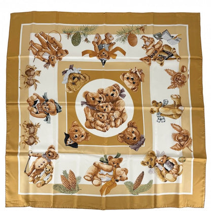 Hermes Scarf Carre 90 Friend of the Heart Carres Teddy Bear Silk Yellow Brown