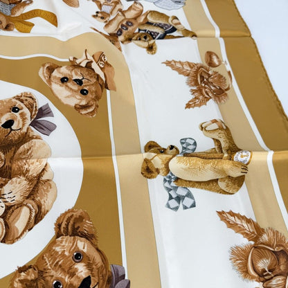 Hermes Scarf Carre 90 Friend of the Heart Carres Teddy Bear Silk Yellow Brown — view 4