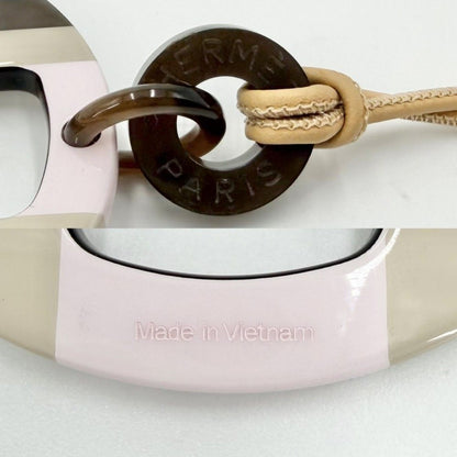 Hermes Necklace Equipe Pendant Hose Beige Pink Buffalo Horn Leather Silver — view 3