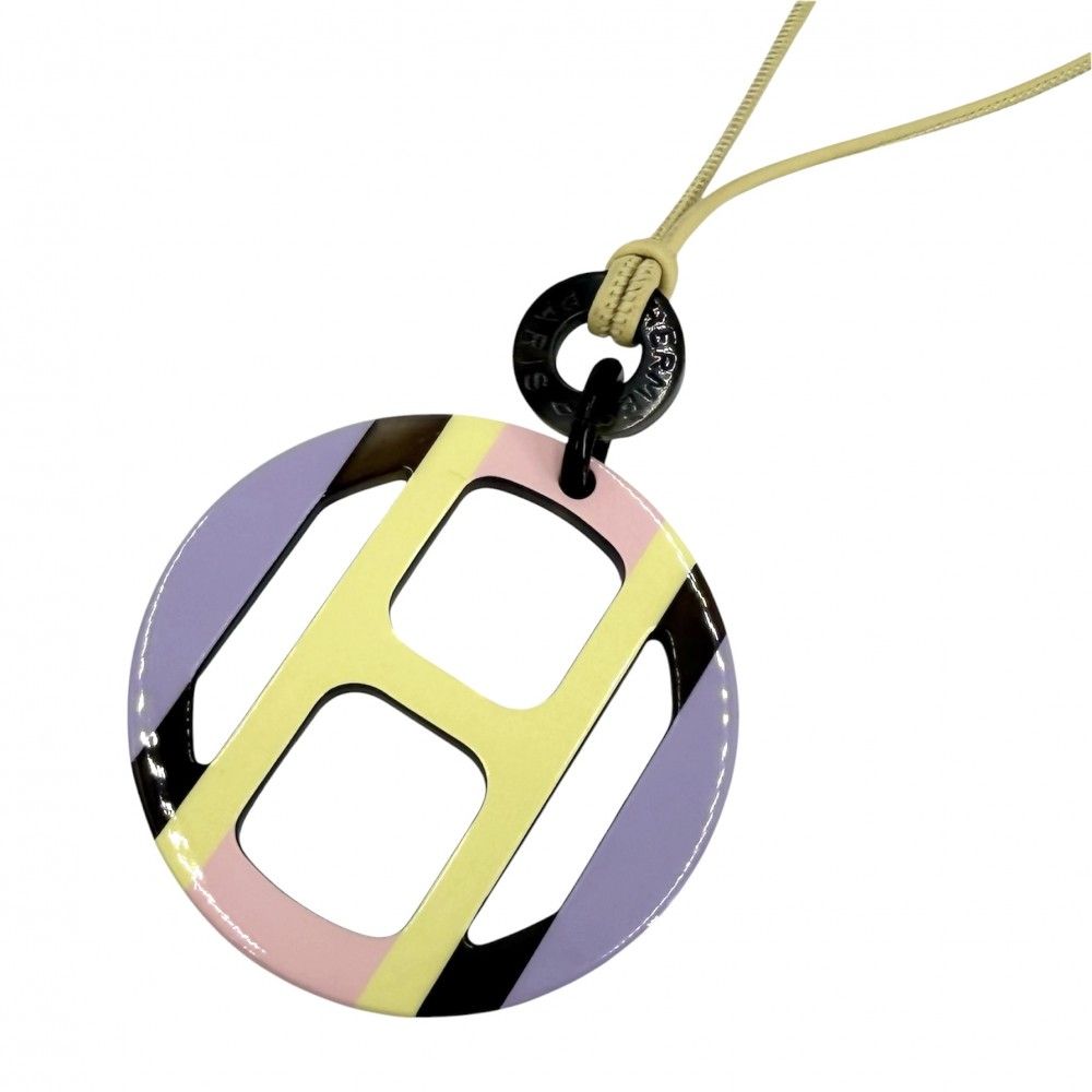 Hermes Necklace Equipe Pendant Hose Purple Pink Buffalo Horn Leather Hypno