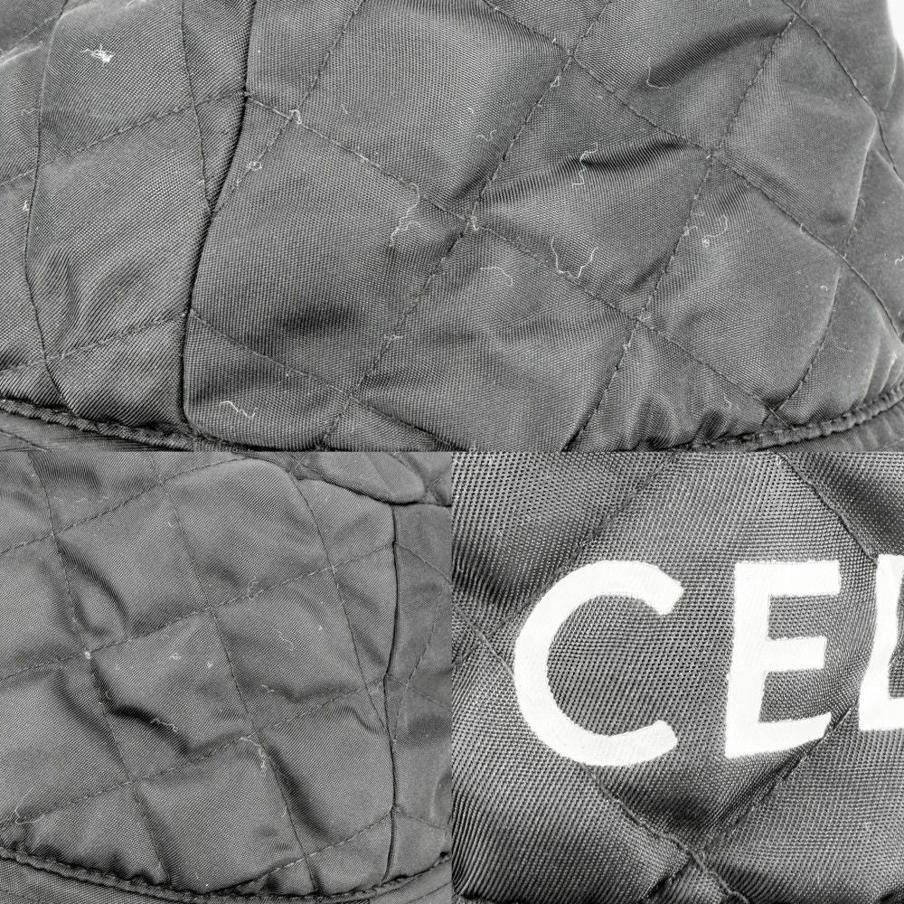 Celine Hat Quilted Bucket Hat Nylon Twill Logo Print M Black Orange — view 6
