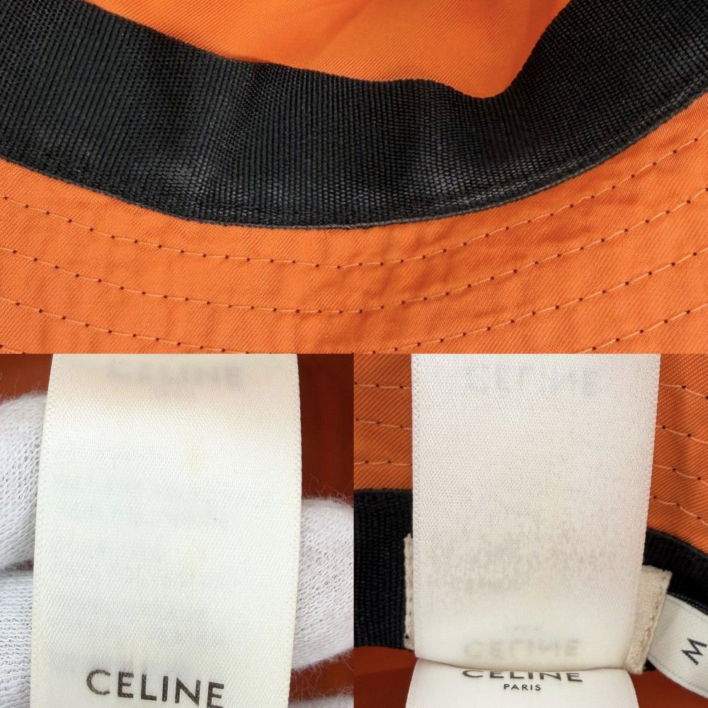 Celine Hat Quilted Bucket Hat Nylon Twill Logo Print M Black Orange — view 7