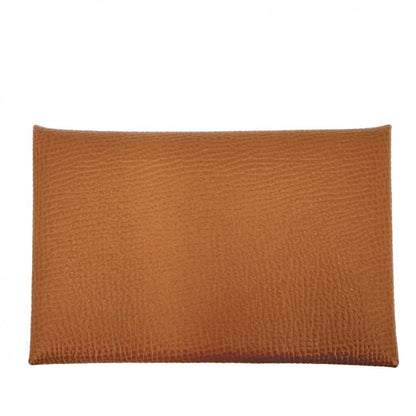 Hermes Card Case Calvi Coin Business Holder Purse Veau Epsom Brown Silver