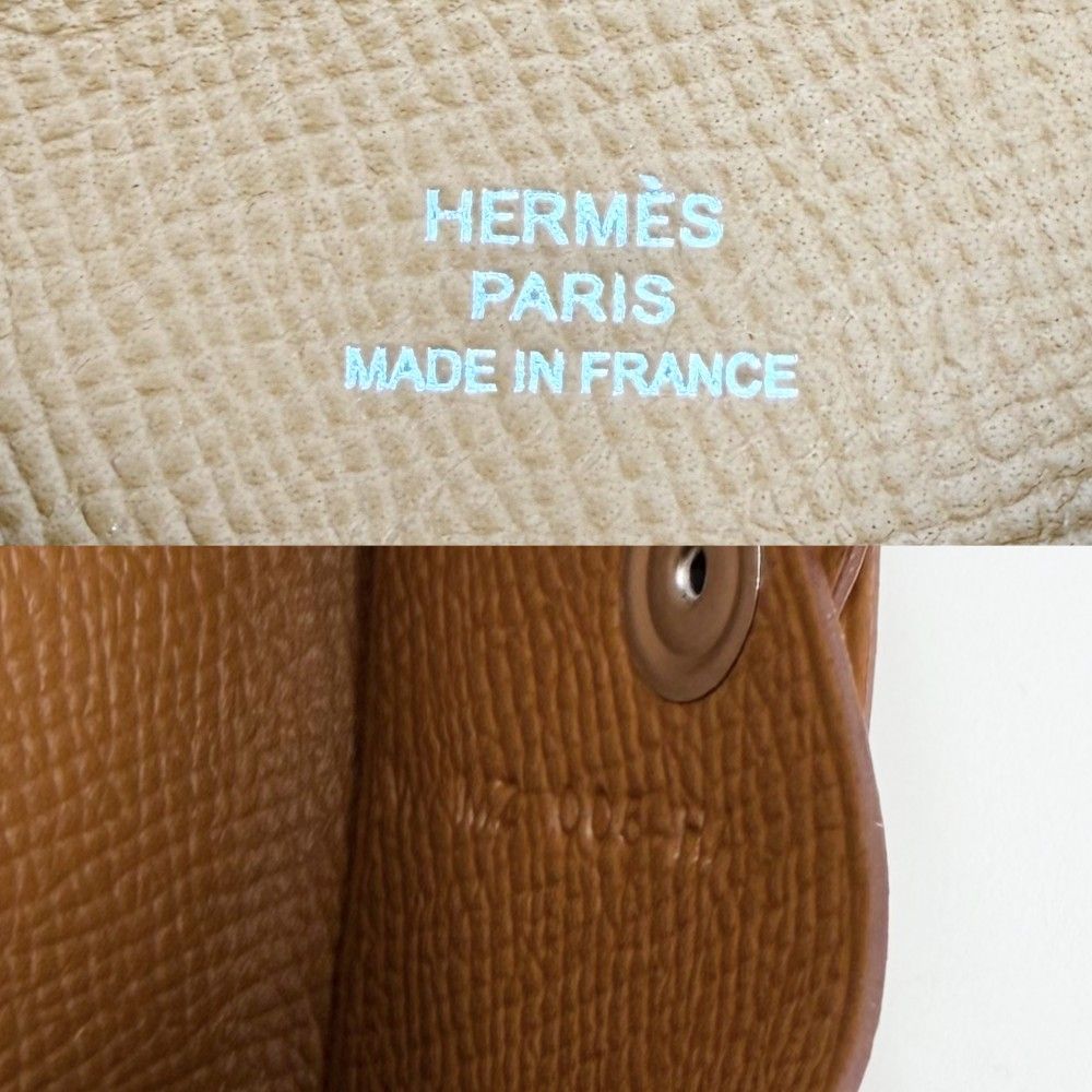 Hermes Card Case Calvi Coin Business Holder Purse Veau Epsom Brown Silver — view 5
