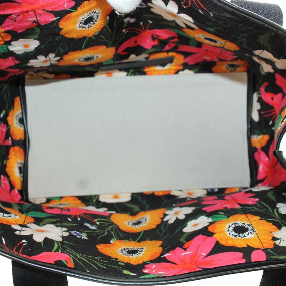 Balenciaga Navy Cabas S Tote Logo Floral Canvas Leather White Black — view 7