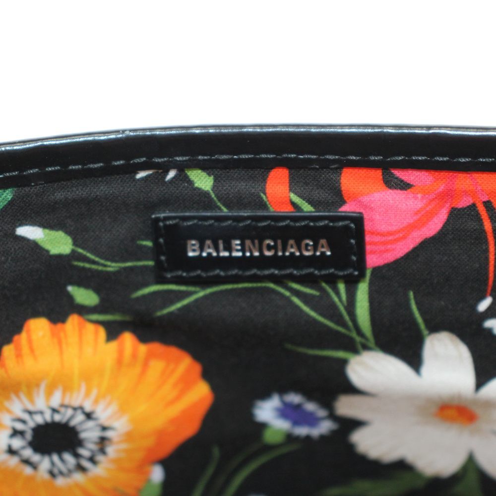 Balenciaga Navy Cabas S Tote Logo Floral Canvas Leather White Black — view 6