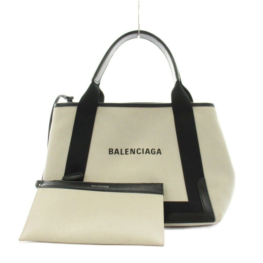 Balenciaga Navy Cabas S Tote Logo Floral Canvas Leather White Black