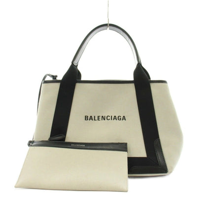 Balenciaga Navy Cabas S Tote Logo Floral Canvas Leather White Black