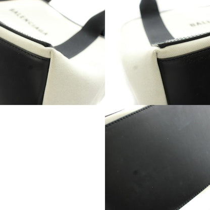 Balenciaga Navy Cabas S Tote Logo Floral Canvas Leather White Black — view 9