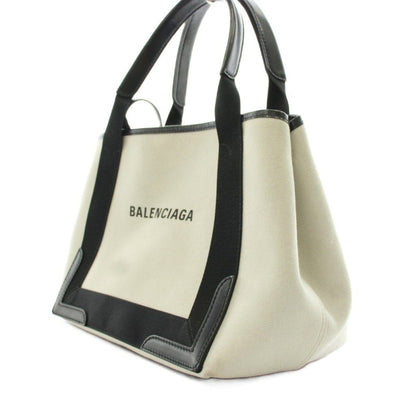 Balenciaga Navy Cabas S Tote Logo Floral Canvas Leather White Black — view 4