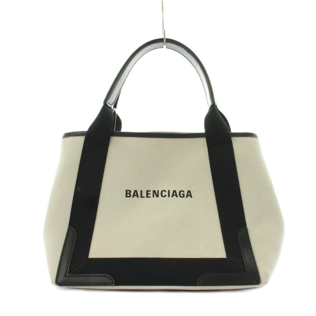 Balenciaga Navy Cabas S Tote Logo Floral Canvas Leather White Black — view 2