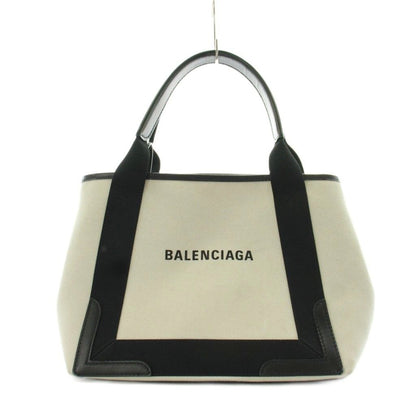 Balenciaga Navy Cabas S Tote Logo Floral Canvas Leather White Black — view 2