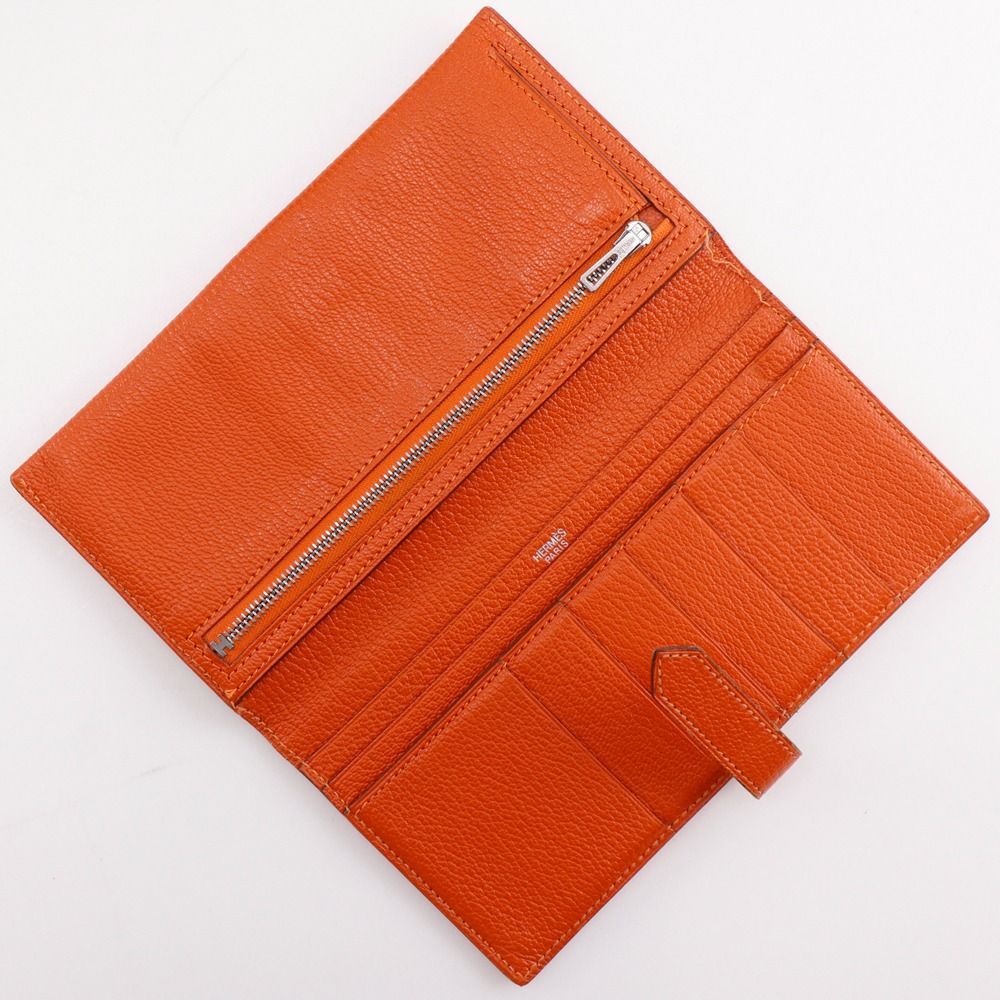 Hermes Bearn Classic Chevre Orange Silver Wallet — view 5