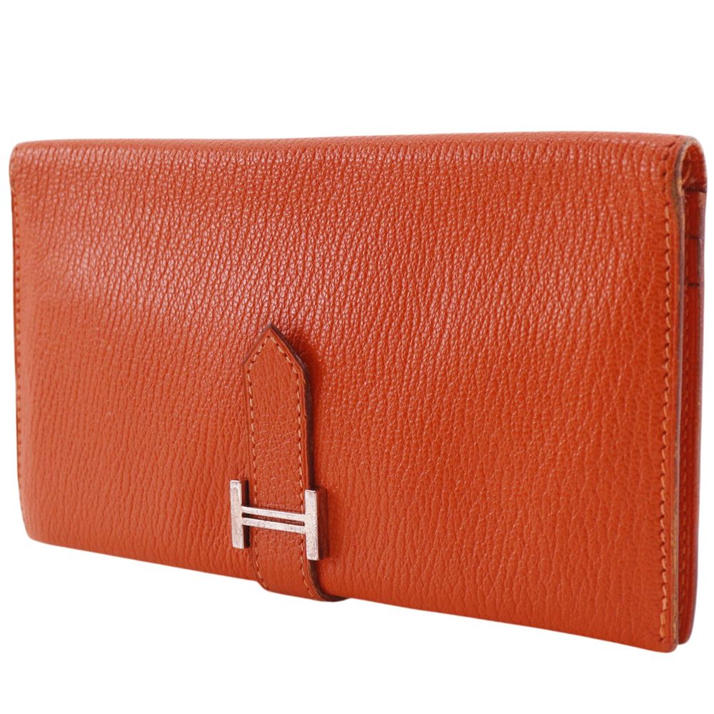 Hermes Bearn Classic Chevre Orange Silver Wallet — view 2