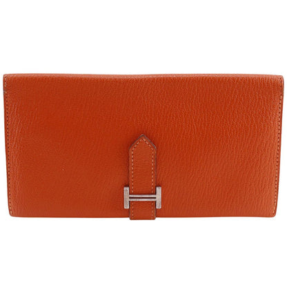Hermes Bearn Classic Chevre Orange Silver Wallet