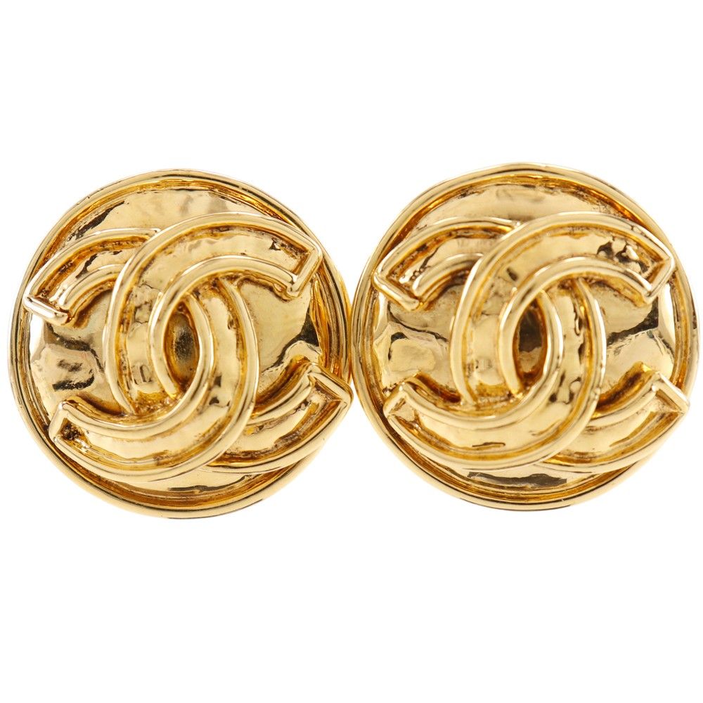 Chanel CC Logo Vintage Gold Plated Earrings