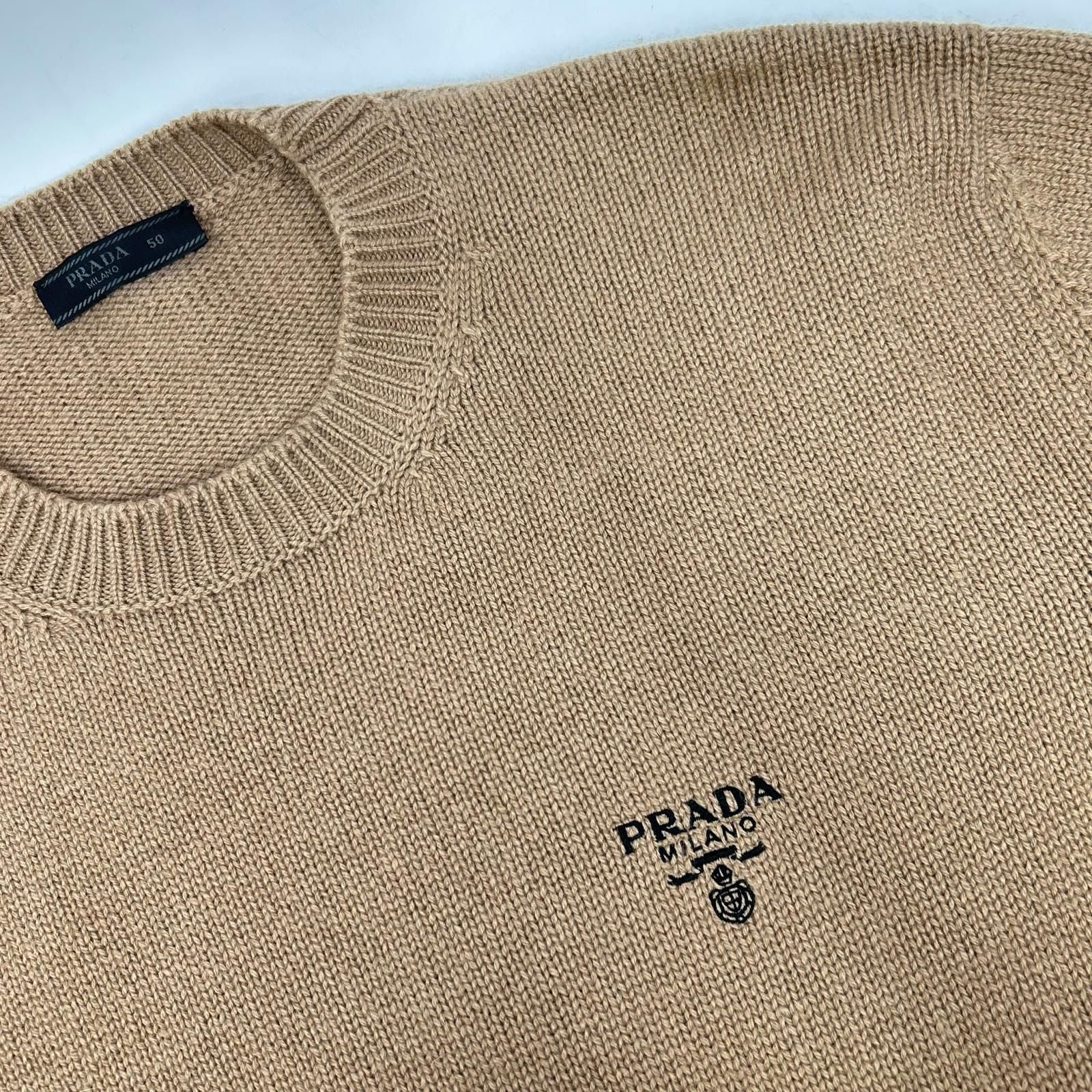 Prada Logo Embroidery Cashmere Knit Sweater 50 — view 7