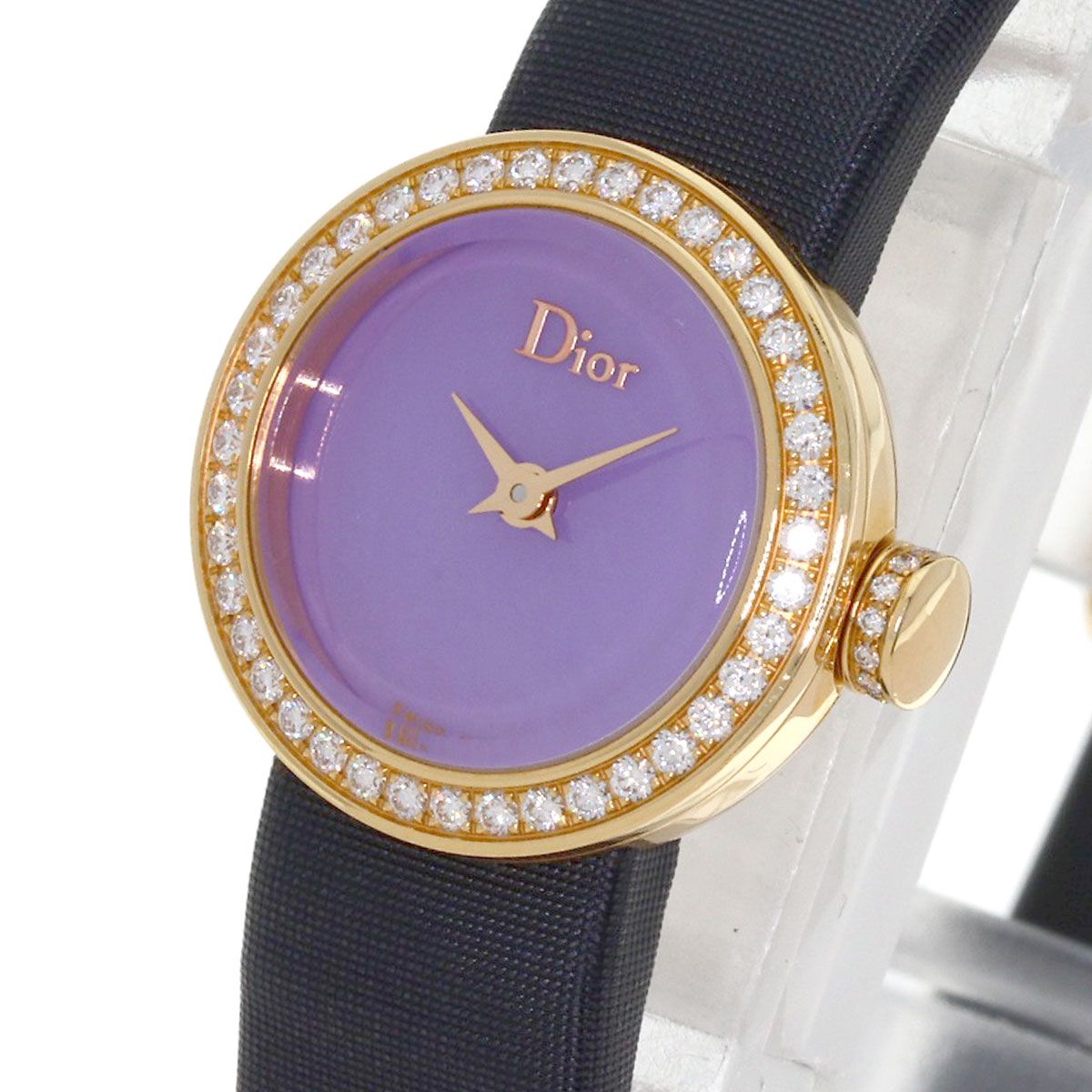 Dior la de Deux Watch 18k Pink Gold Leather Satin Diamond — view 3