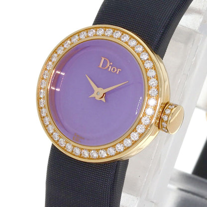 Dior la de Deux Watch 18k Pink Gold Leather Satin Diamond — view 3