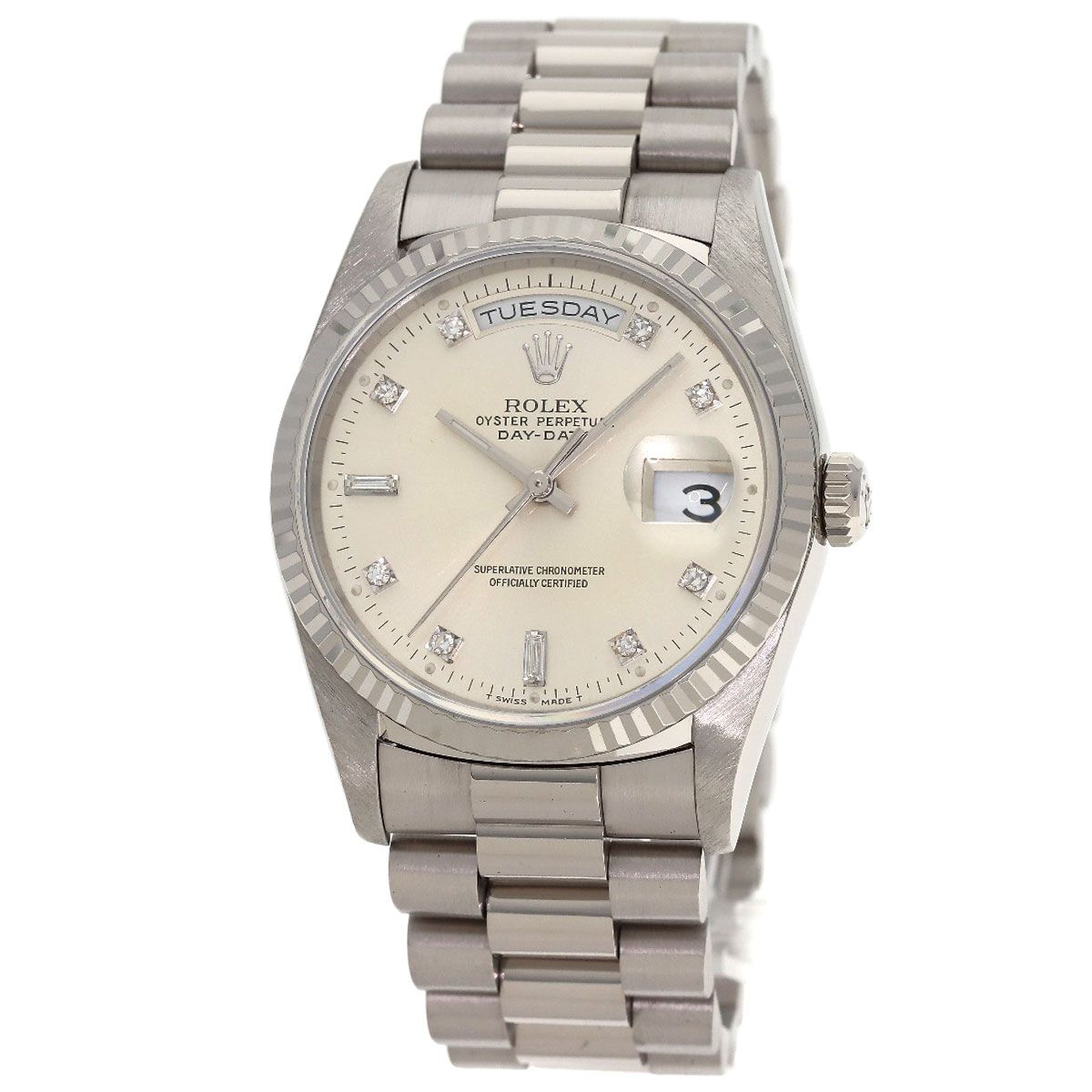 Rolex Day Date Diamond Watch 18k White Gold