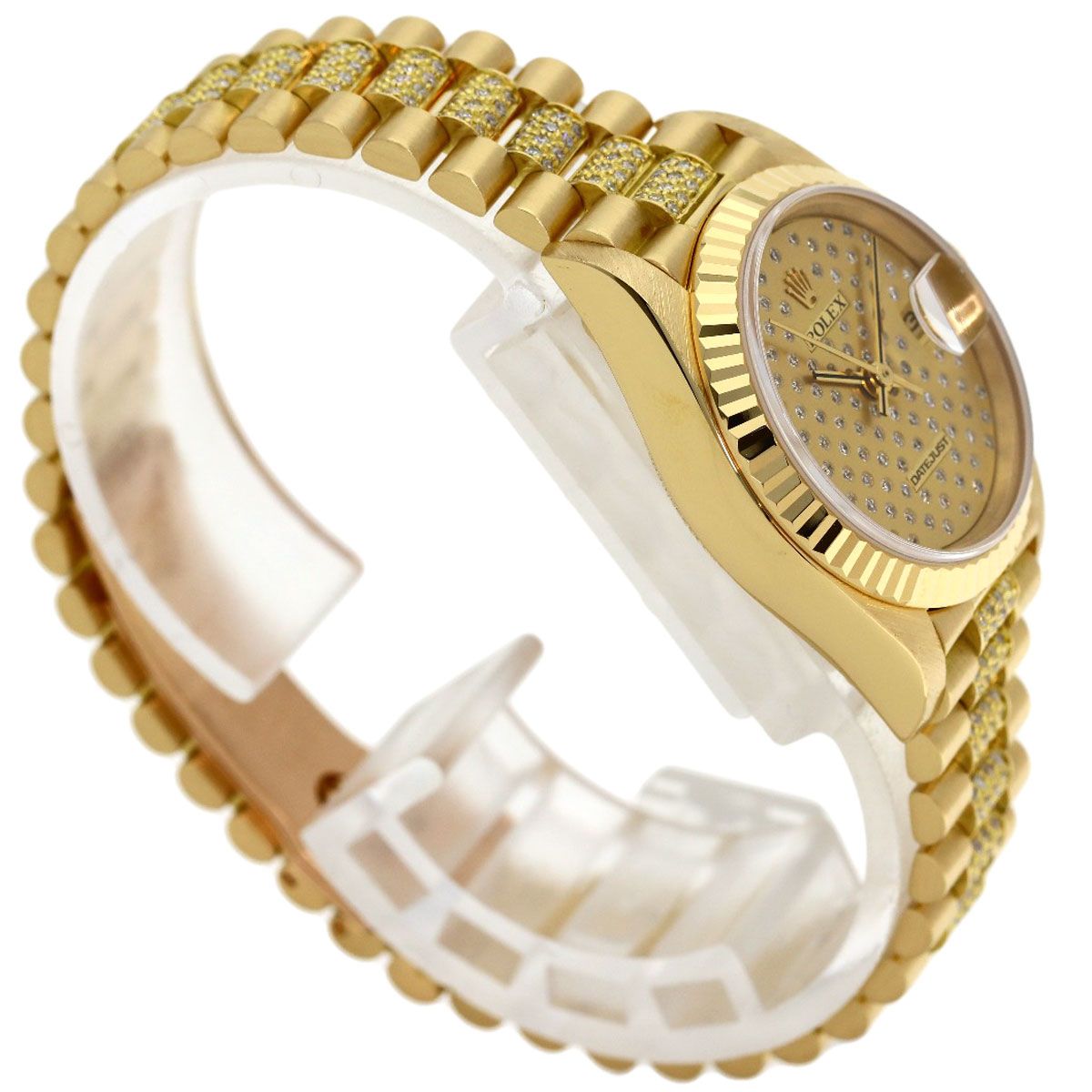 Rolex Pudes Dial Diamond Watch 18k Yellow Gold Goldx — view 2