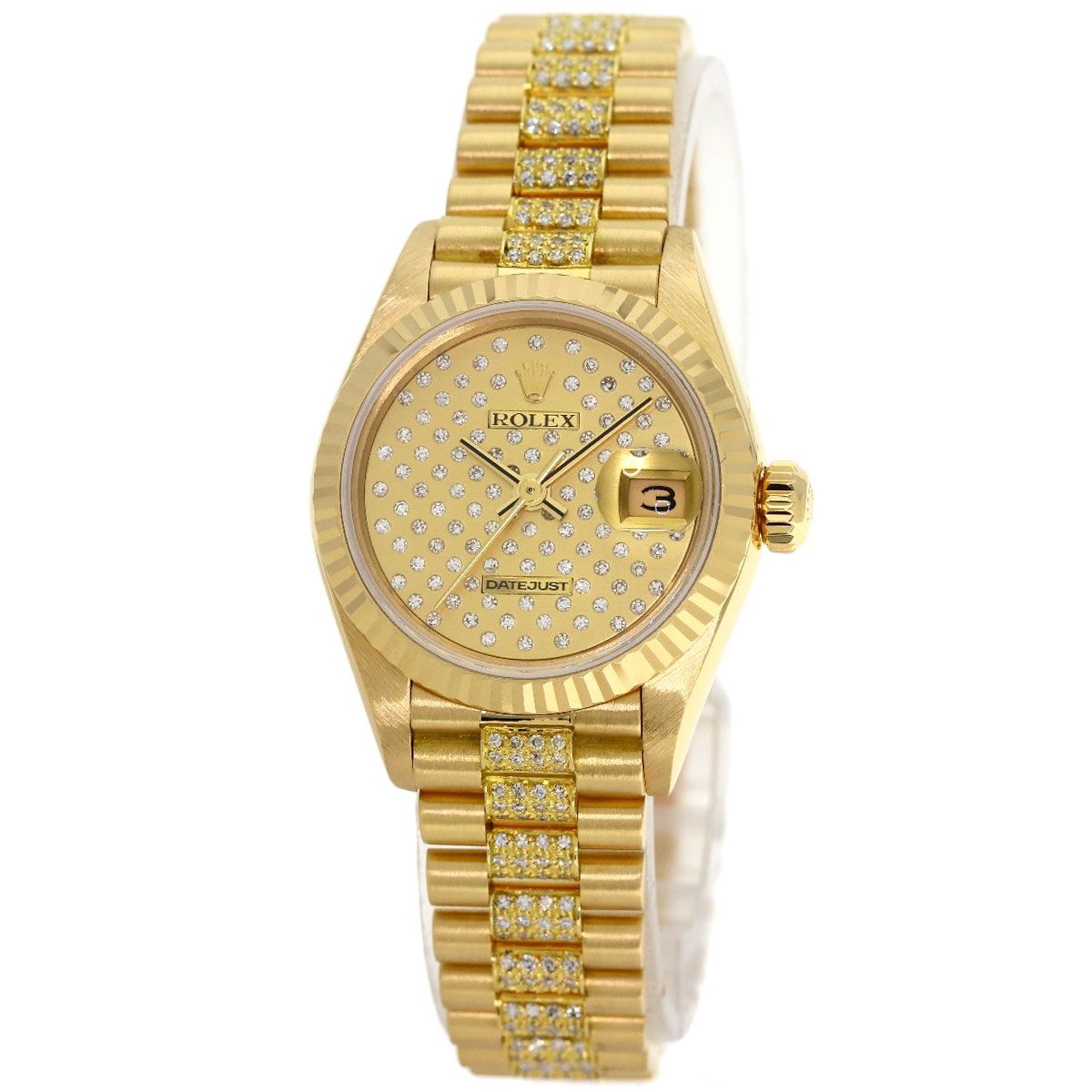 Rolex Pudes Dial Diamond Watch 18k Yellow Gold Goldx