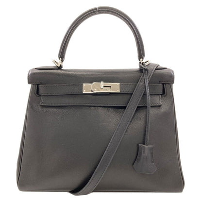 Hermes Kelly 28 Retourne Silver Handbag Epsom