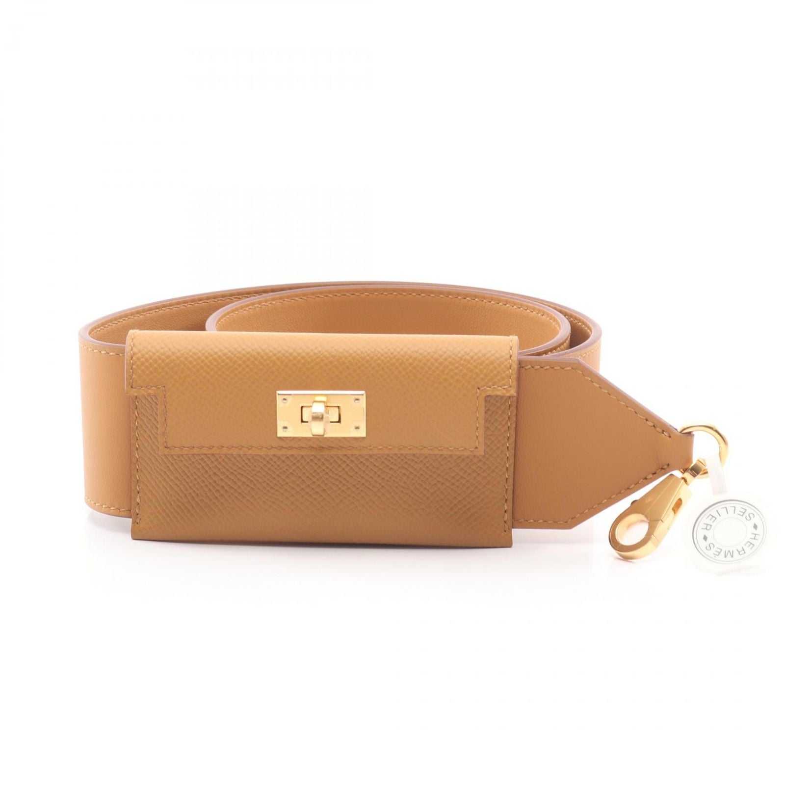 Hermes Shoulder Strap Bandouliere Kelly Pocket Orange Yellow Leather Sesame