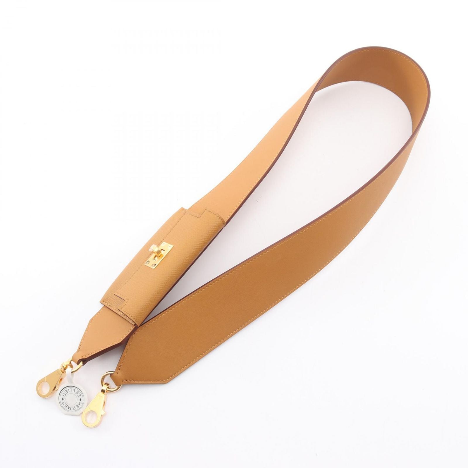 Hermes Shoulder Strap Bandouliere Kelly Pocket Orange Yellow Leather Sesame — view 2