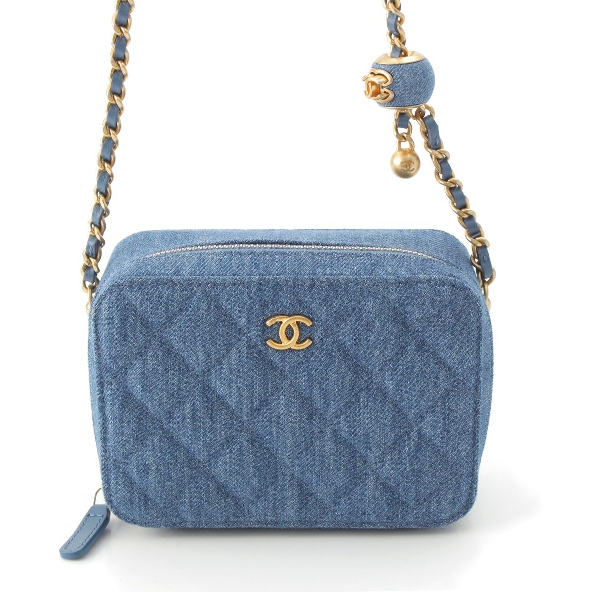 Chanel Quilted Denim CC Logo Camera Shoulder Bag Blue