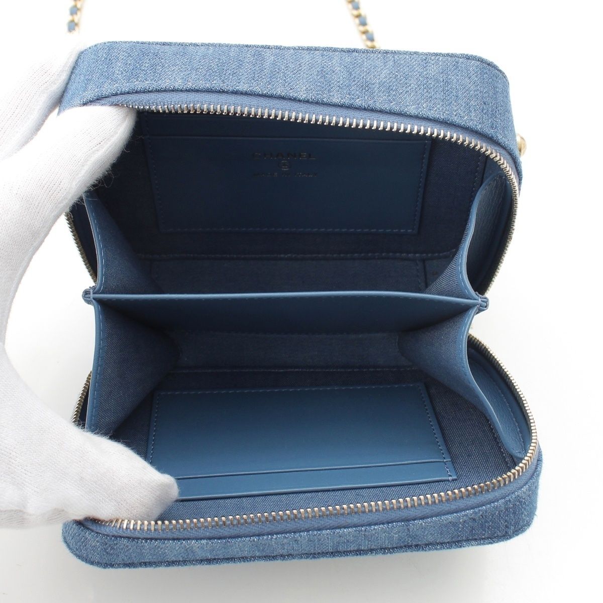 Chanel Quilted Denim CC Logo Camera Shoulder Bag Blue — view 6