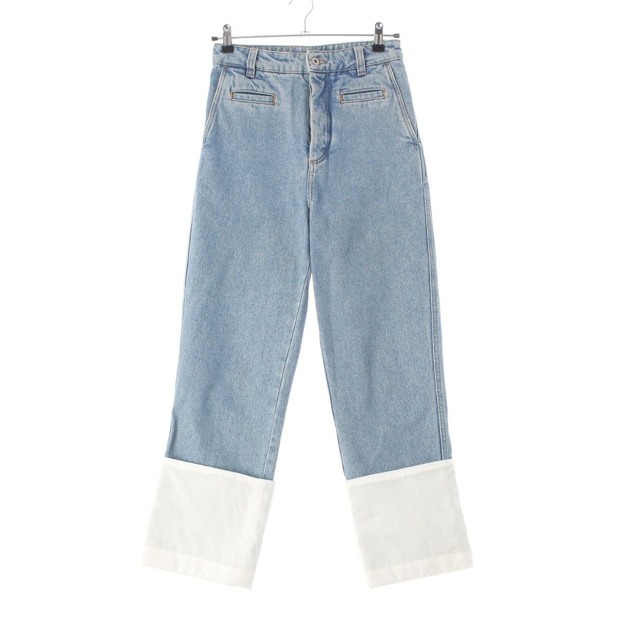 Loewe Fisherman Cotton Denim Logo Patch Button Fly Pants Ice Blue 42