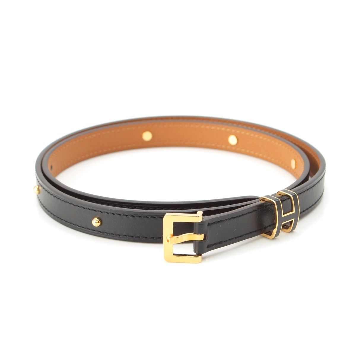 Hermes Pop 15 Leather Pop Belt Black Gold 75
