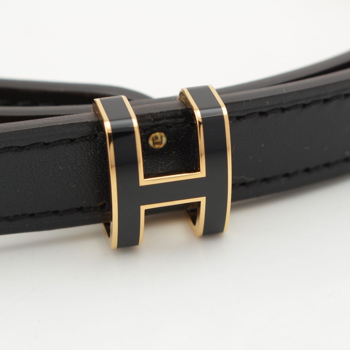 Hermes Pop 15 Leather Pop Belt Black Gold 75 — view 4