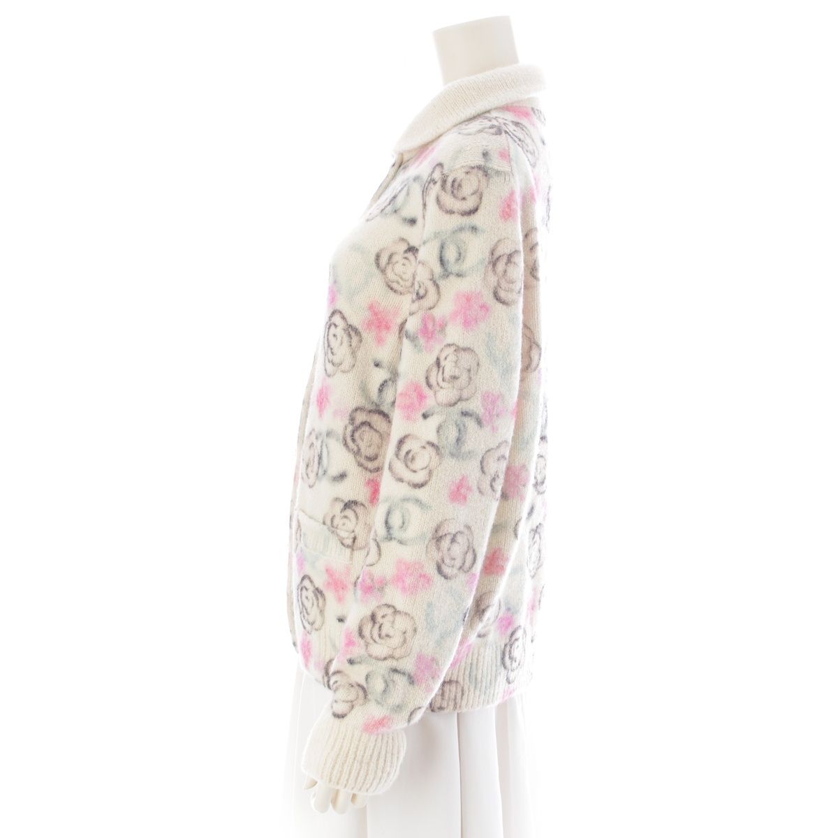 Chanel Coconage Cashmere Silk Camellia CC Logo Stone Knit Jacket Floral Pattern — view 3