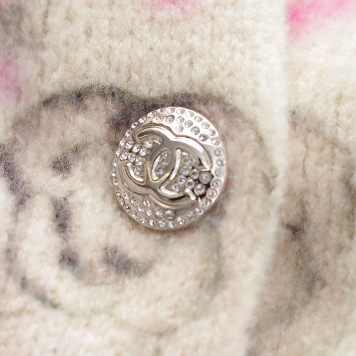 Chanel Coconage Cashmere Silk Camellia CC Logo Stone Knit Jacket Floral Pattern — view 8