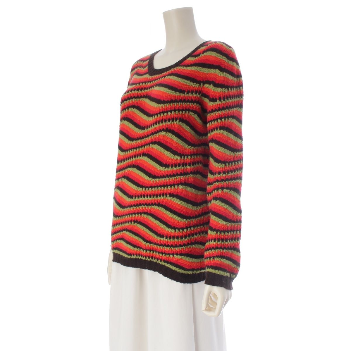 Prada Cashmere Multi Border Long Sleeve Sweater Knit Top Multicolor 40 — view 2
