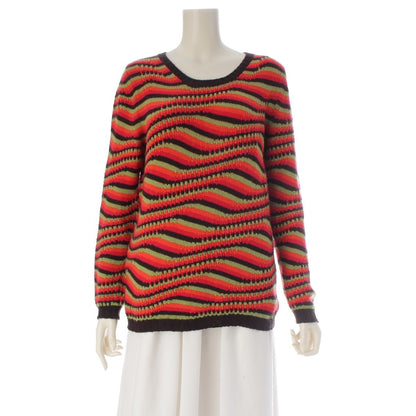 Prada Cashmere Multi Border Long Sleeve Sweater Knit Top Multicolor 40
