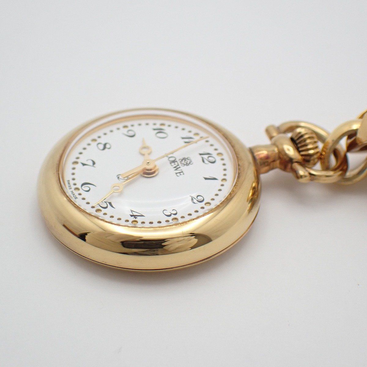Loewe Pin Broch Watch Pocket Quartz Gold White Dial Pawn — view 3