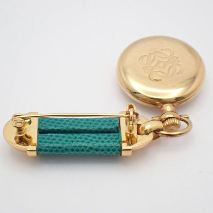 Loewe Pin Broch Watch Pocket Quartz Gold White Dial Pawn — view 7