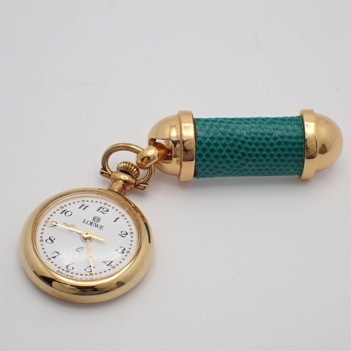 Loewe Pin Broch Watch Pocket Quartz Gold White Dial Pawn — view 2