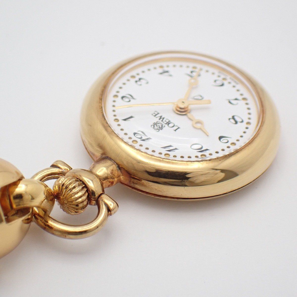 Loewe Pin Broch Watch Pocket Quartz Gold White Dial Pawn — view 4