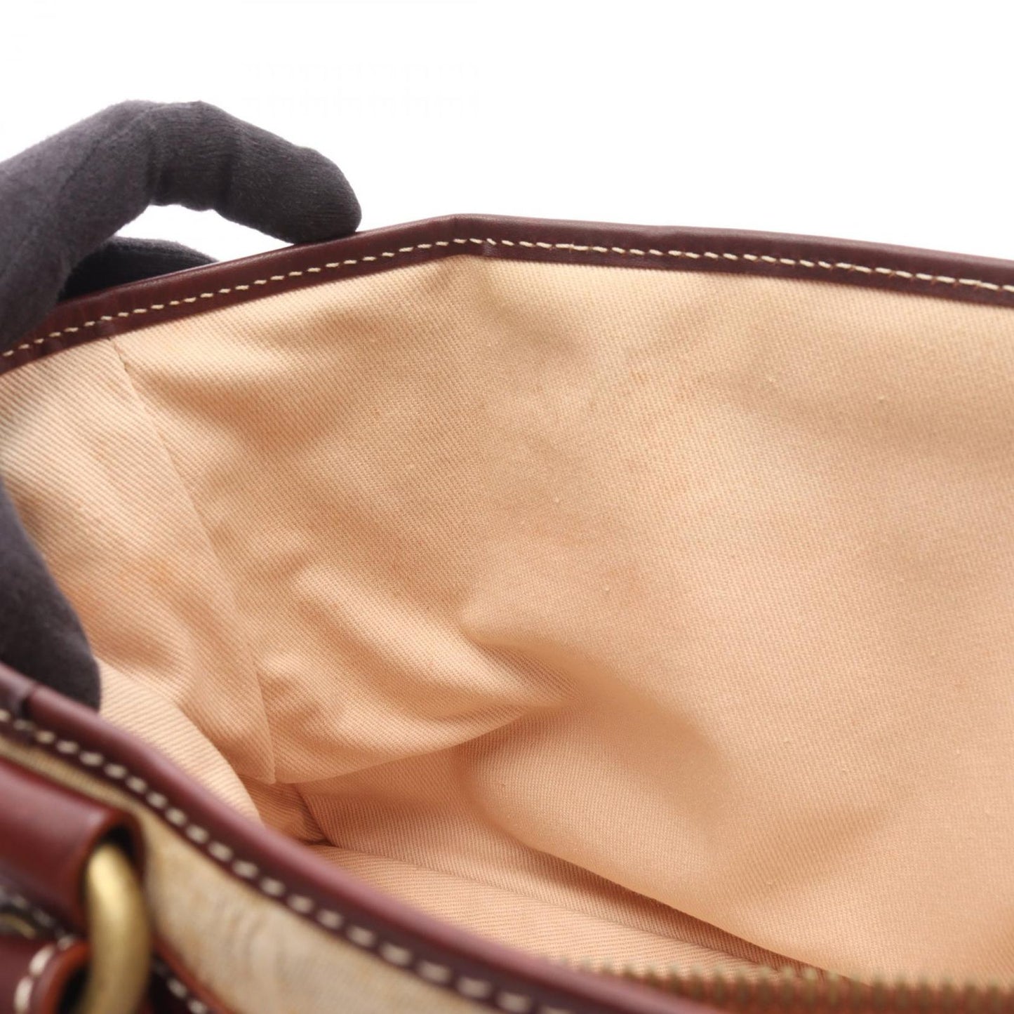 Celine Handbag Boogie Bag Beige Bordeaux Canvas Leather — view 6