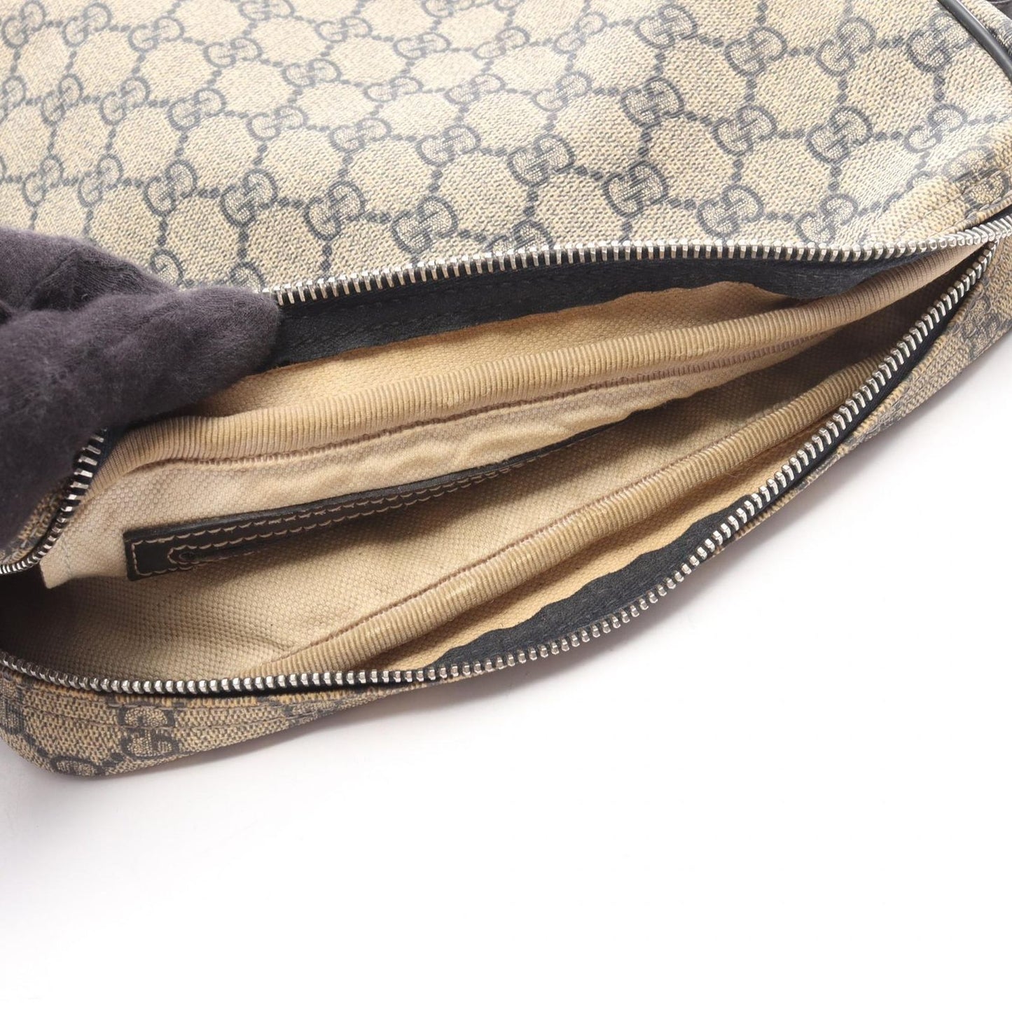 Gucci Shoulder Bag GG Supreme Beige Navy Canvas Leather — view 7